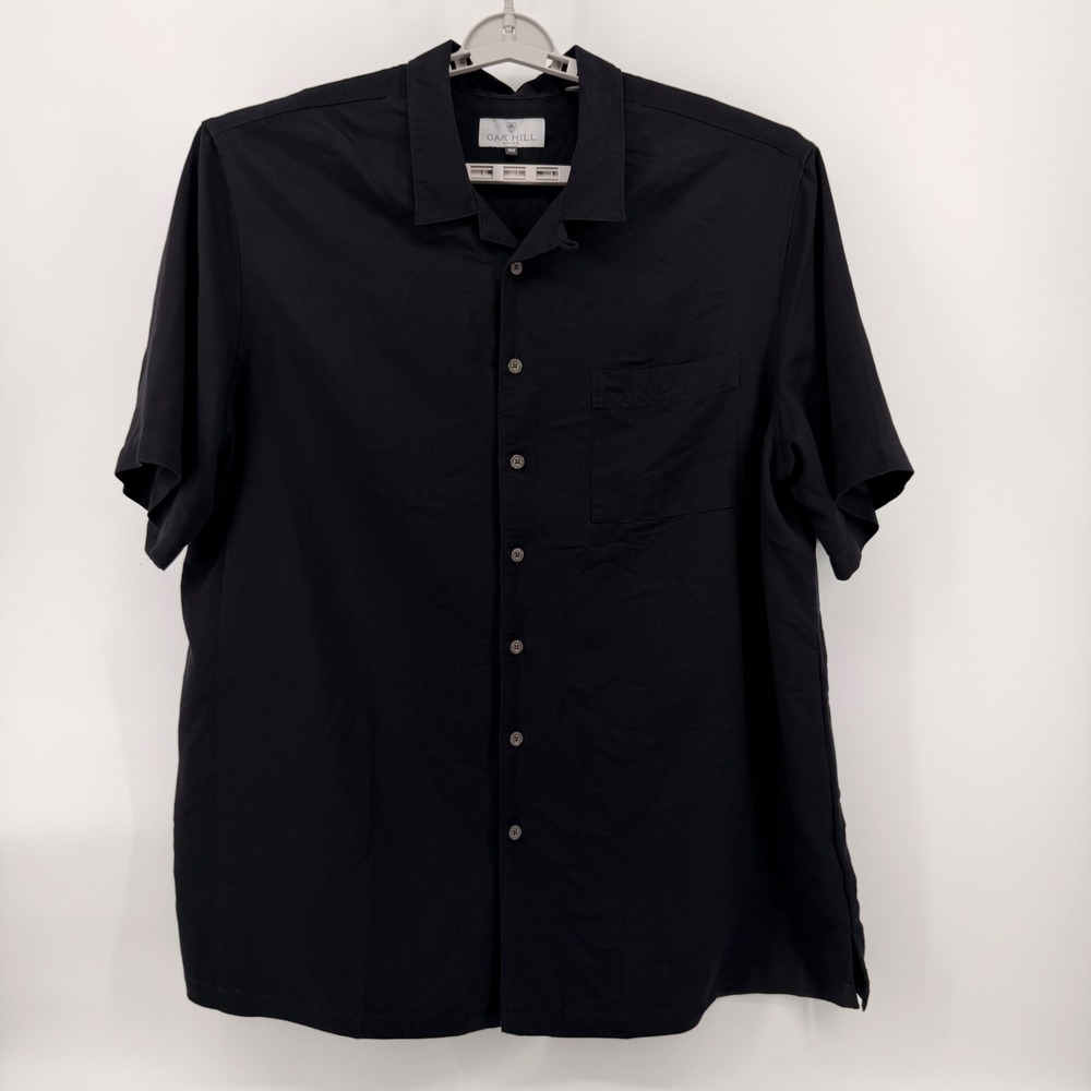 Oak Hill Mens 1XLT Black Rayon Blend Short Sleeve Camp Collar Button Down Shirt